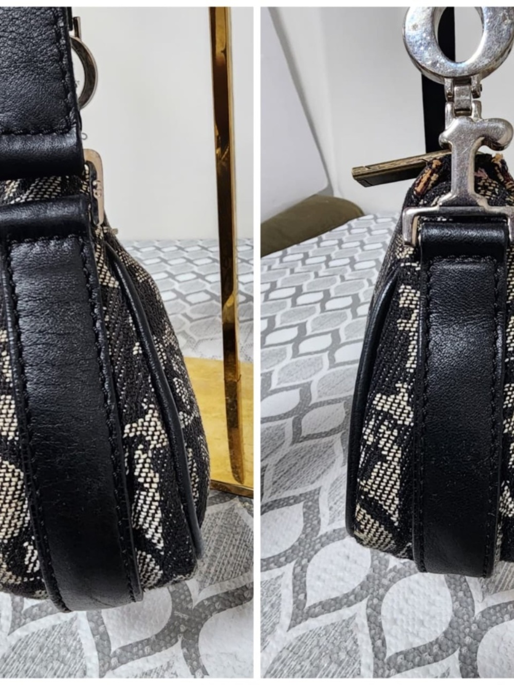 Authentic CHRISTIAN DIOR Monogram Shoulder Bag Pochette Black/Grey - Picture 10 of 13
